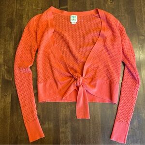 Title Nine M Front Tie Lightweight Sweater Coral Beachy Resortwear Washable Wool